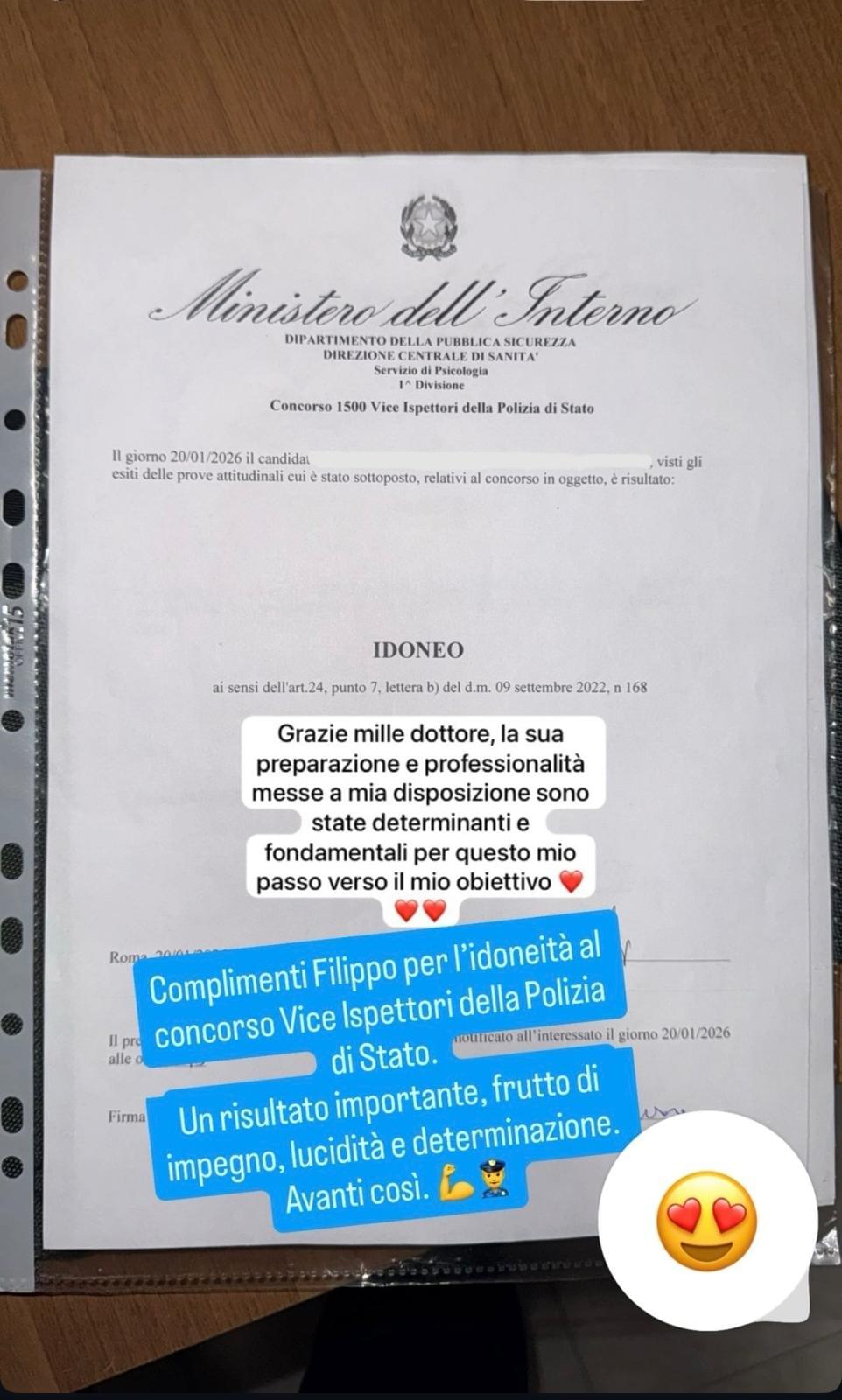 Recensione di un candidato dichiarato idoneo agli accertamenti attitudinali